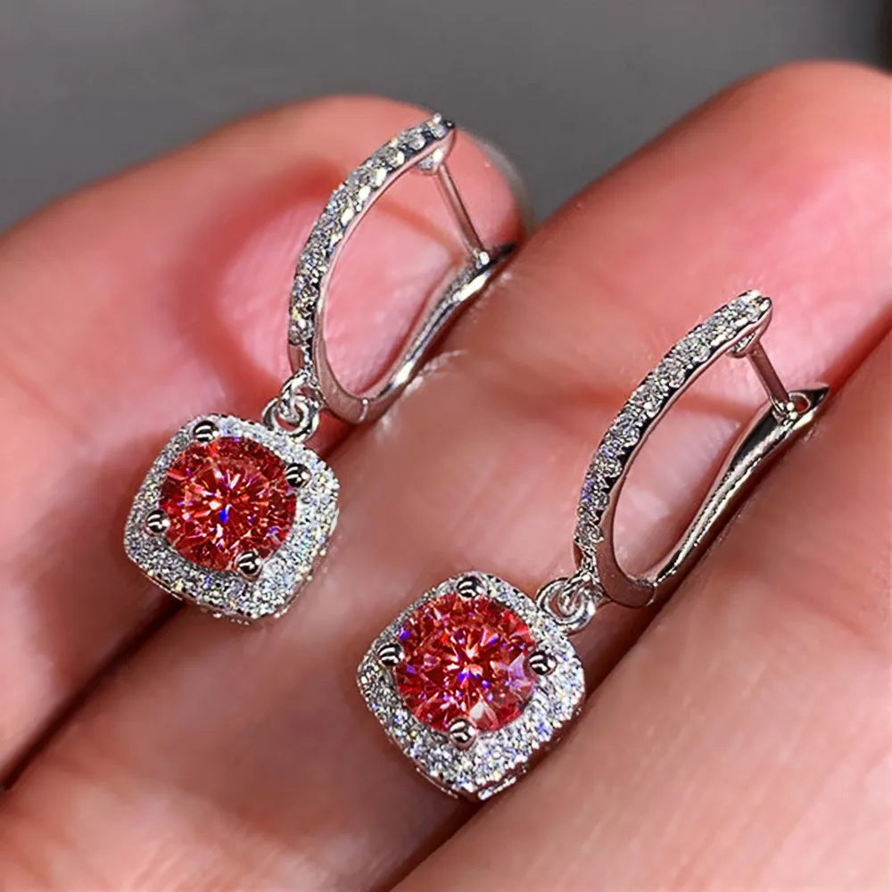 18K White Gold Sapphire Crystal Diamond Dangle Earrings