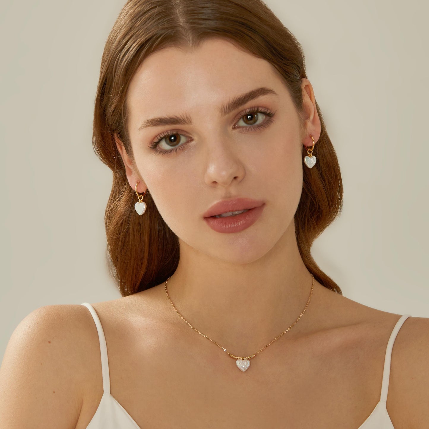 Gold Pearl Heart Hoop Earrings