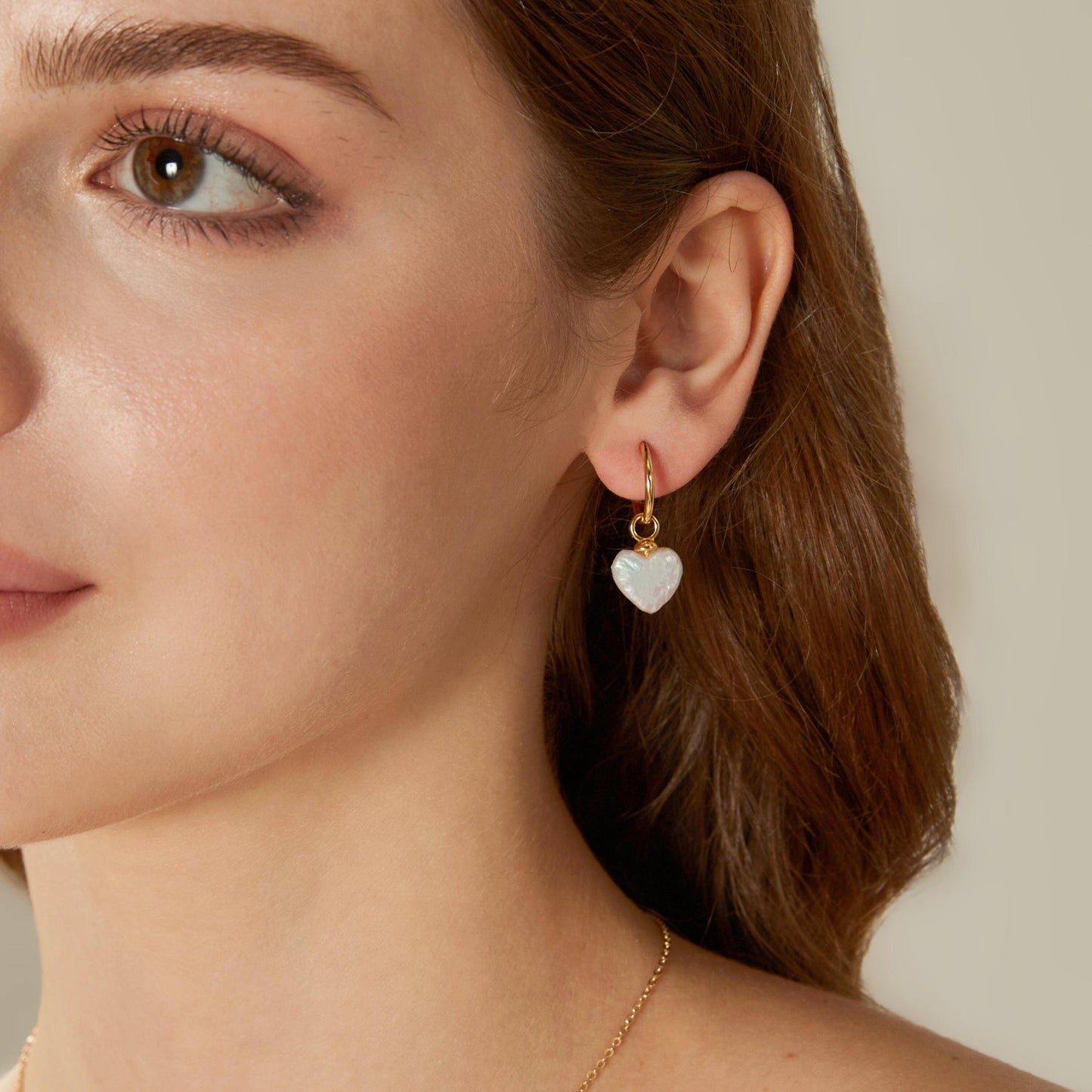 Gold Pearl Heart Hoop Earrings