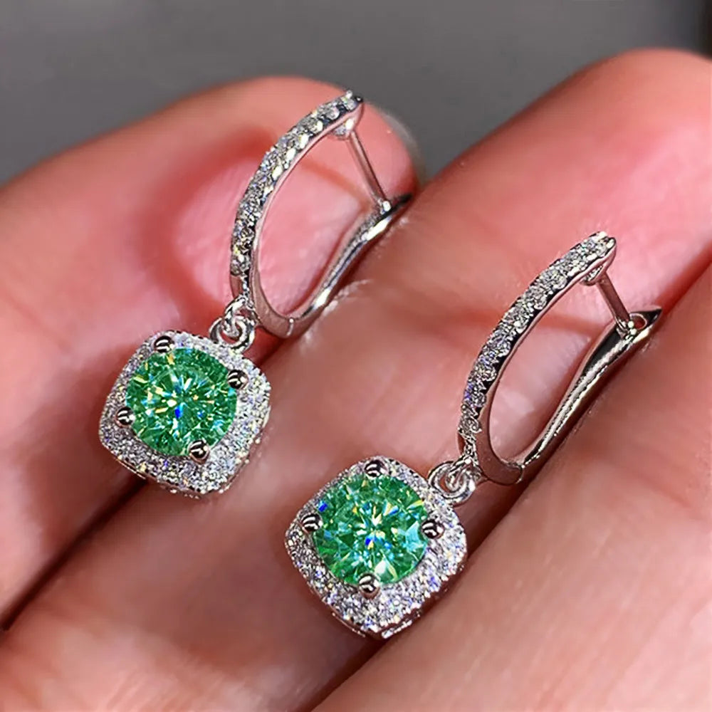 18K White Gold Sapphire Crystal Diamond Dangle Earrings