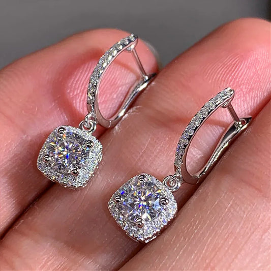 18K White Gold Sapphire Crystal Diamond Dangle Earrings