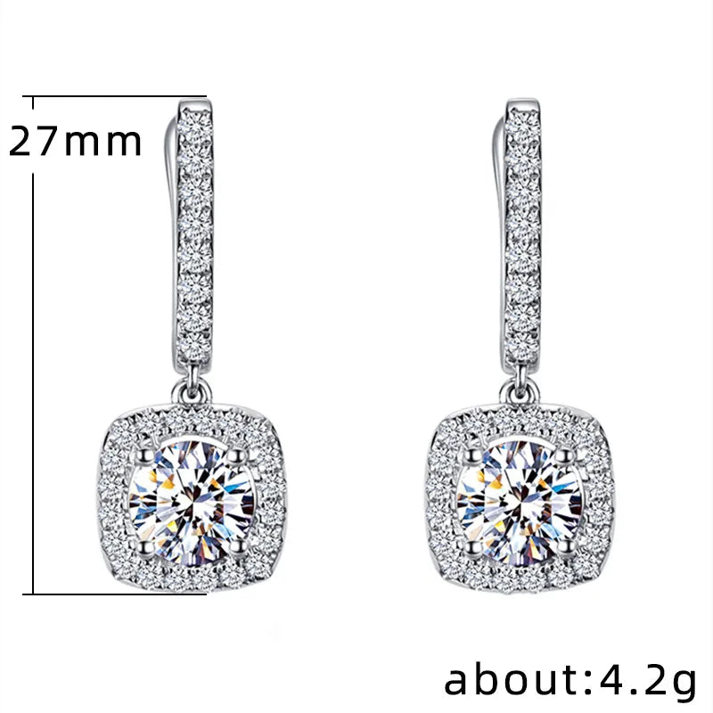 18K White Gold Sapphire Crystal Diamond Dangle Earrings