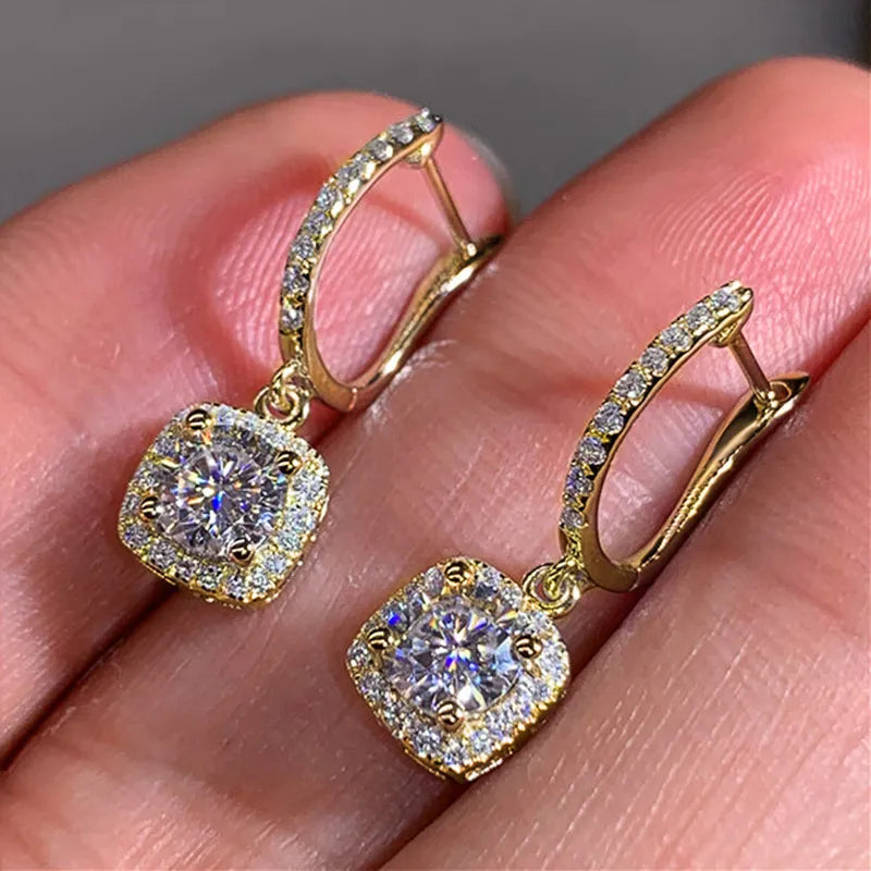 18K White Gold Sapphire Crystal Diamond Dangle Earrings