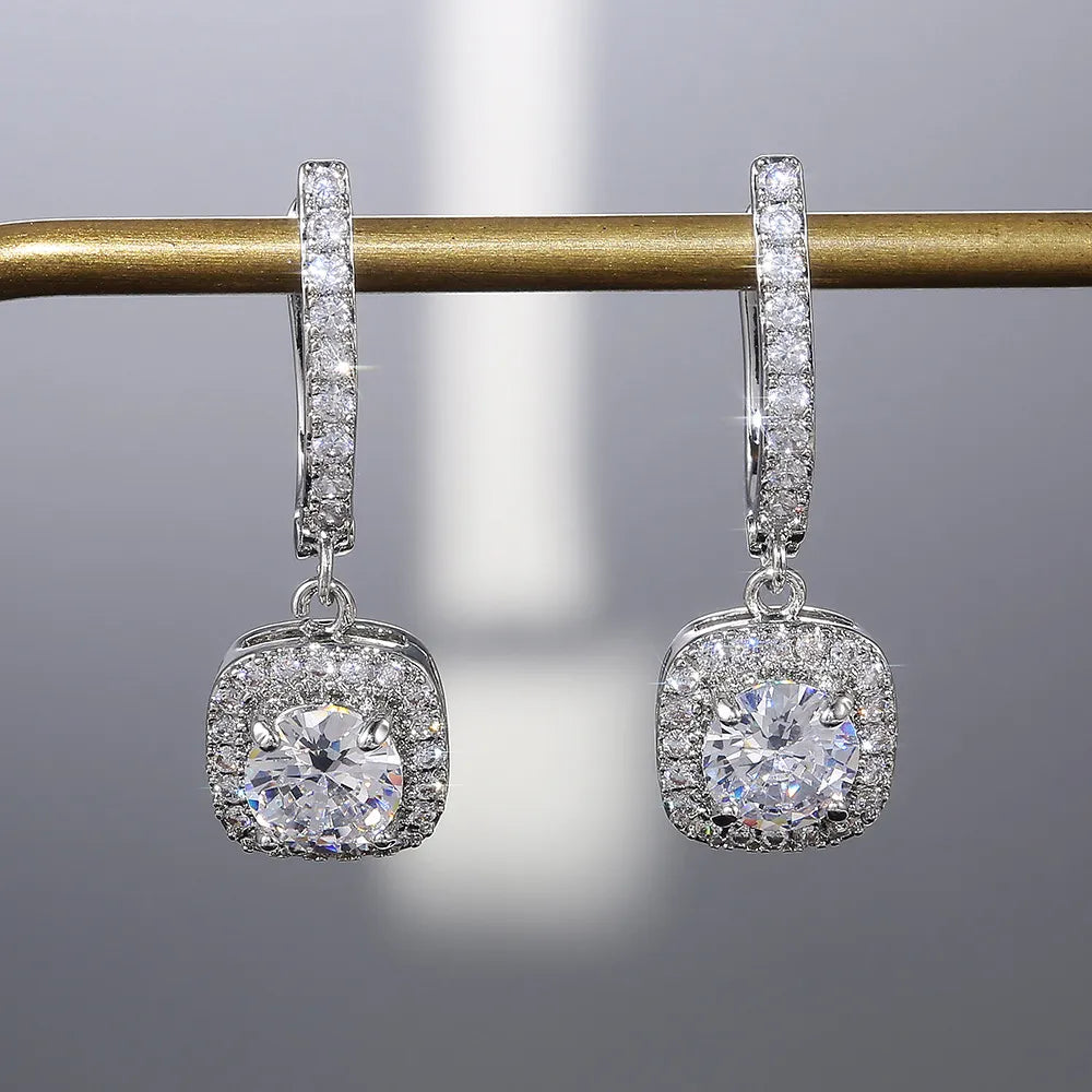 18K White Gold Sapphire Crystal Diamond Dangle Earrings