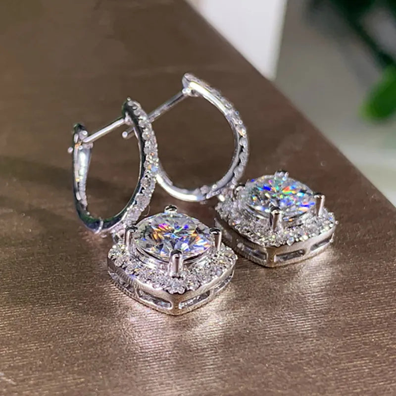 18K White Gold Sapphire Crystal Diamond Dangle Earrings