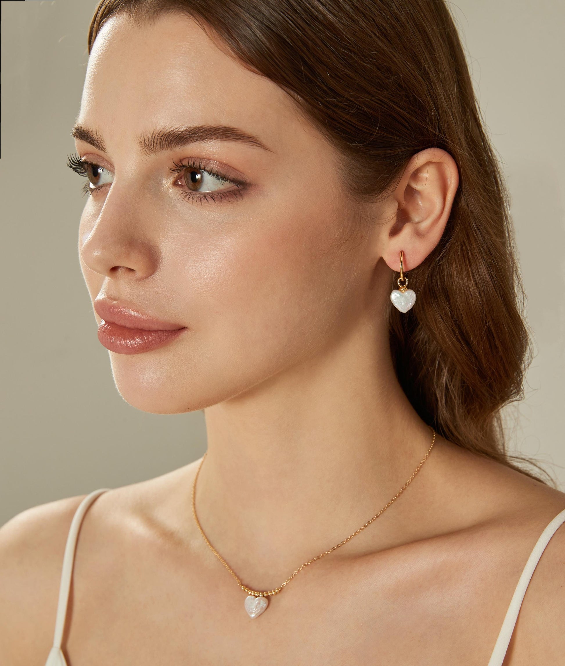 Gold Pearl Heart Hoop Earrings