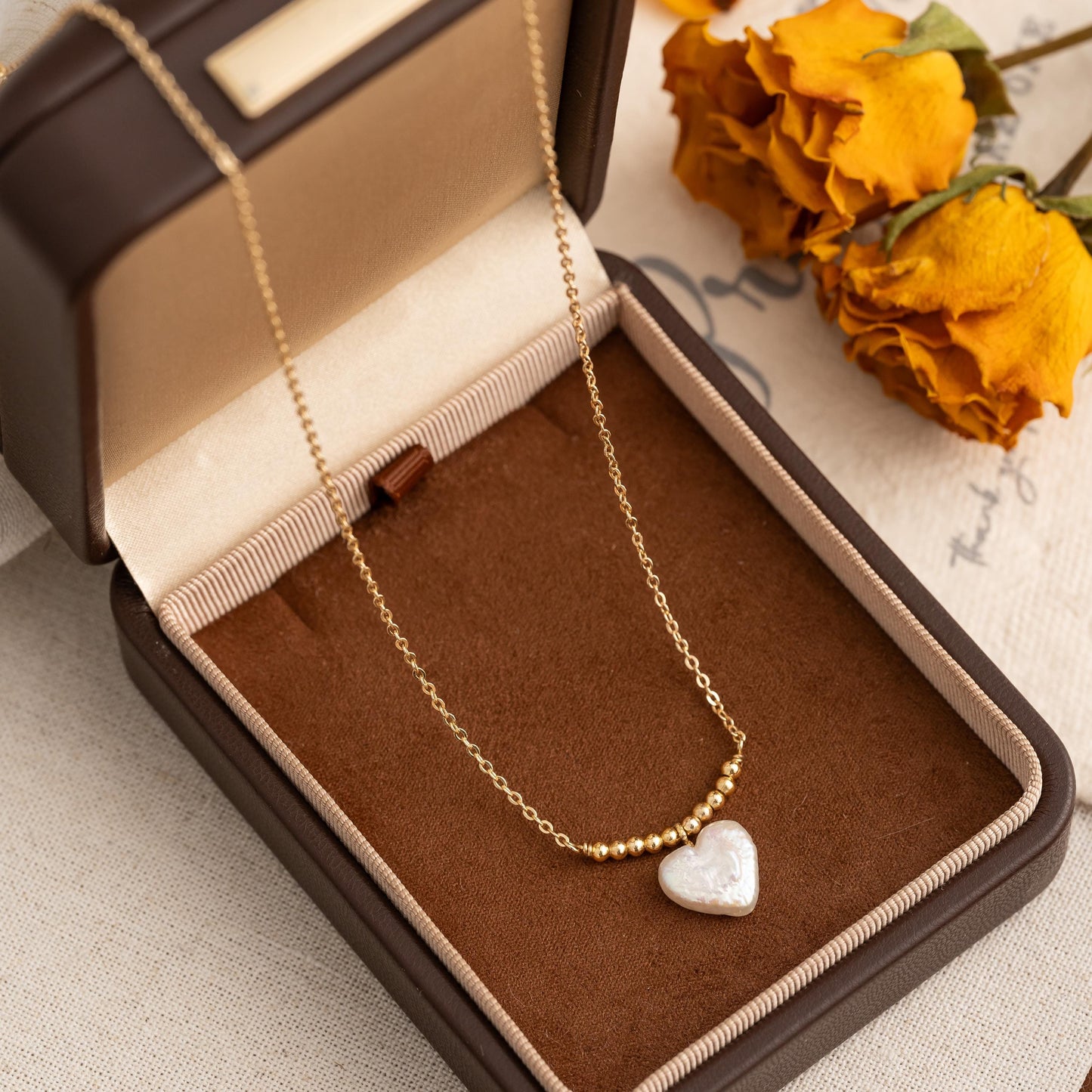 Gold Pearl Heart Hoop Earrings